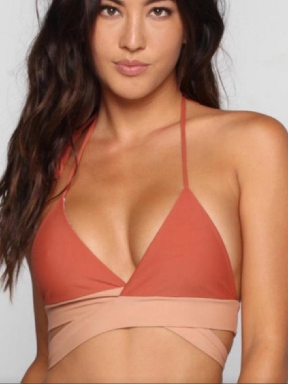 Acacia Swimwear Neon Melon Brown and Tan Wrap Bikini Top and bottom
